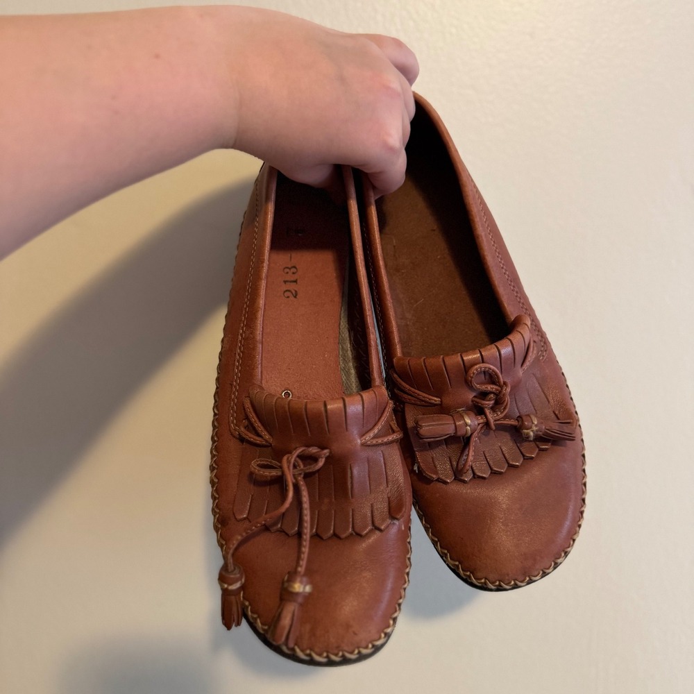 Vintage Dexter Brown Leather Tassel Moccasin Loafers Fringe Slip On Shoes Women